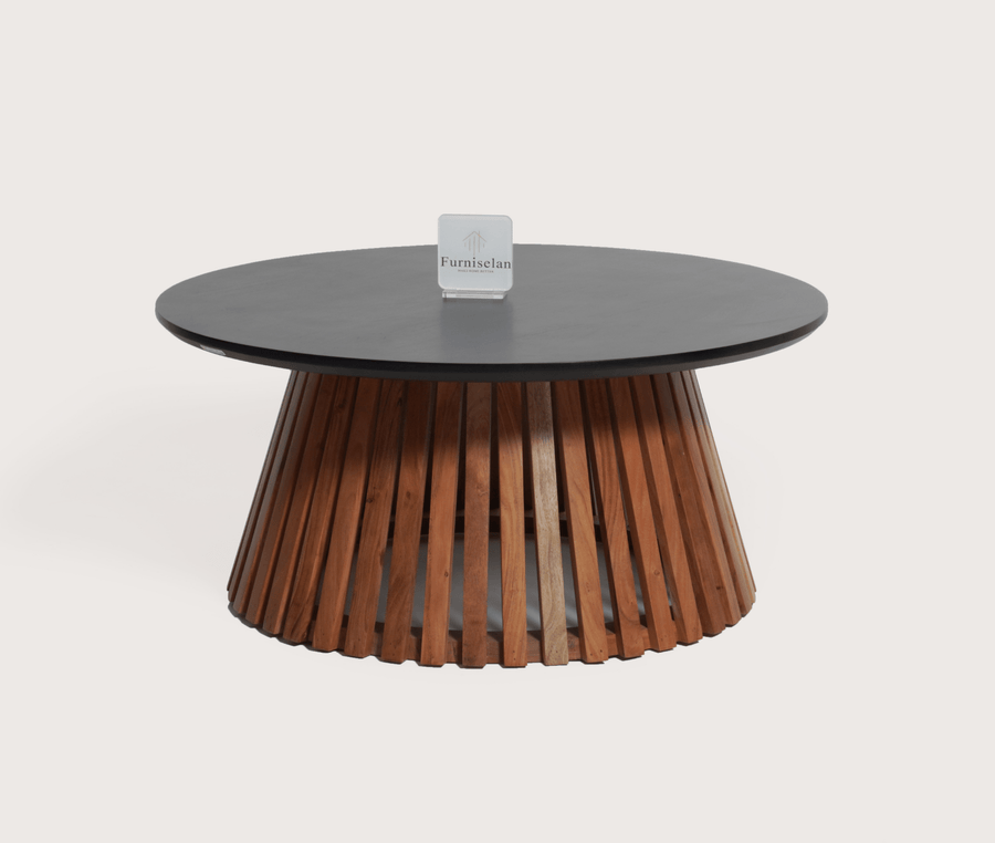Orbit Solid Wood Round Coffee Table - Coffee Table - Furniselan - Black-Top