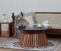 Orbit Solid Wood Round Coffee Table - Coffee Table - Furniselan - Black-Top