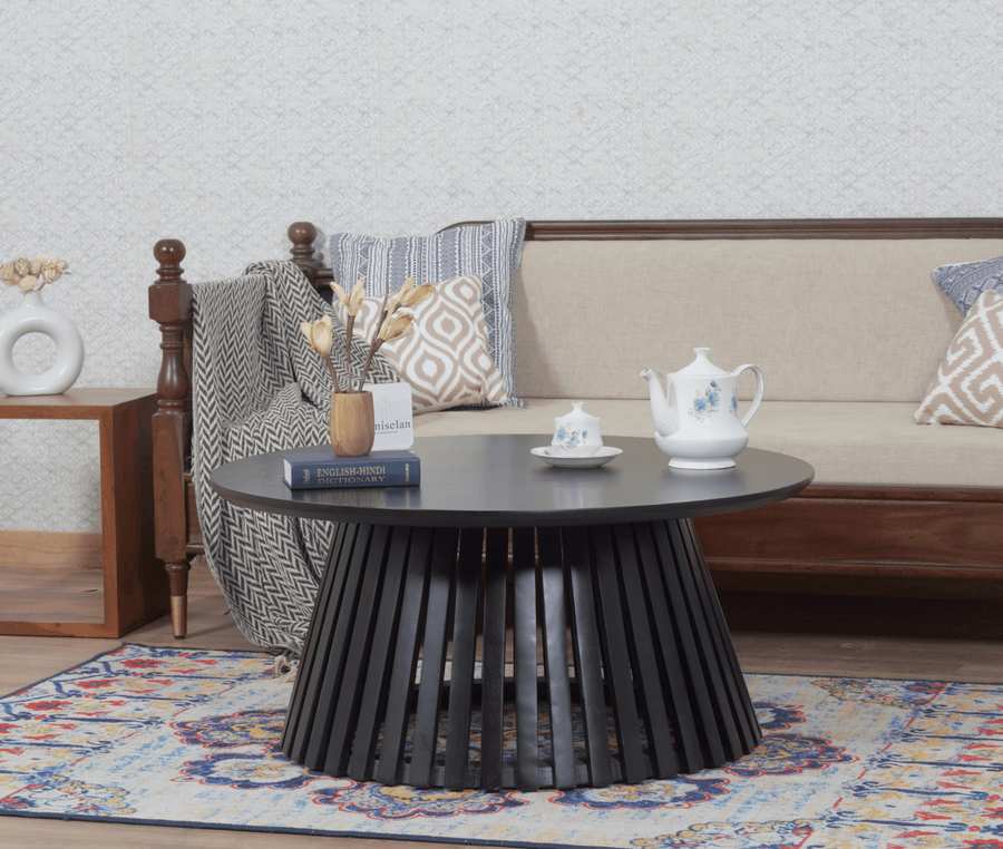 Orbit Solid Wood Round Coffee Table - Coffee Table - Furniselan - Black-Finish