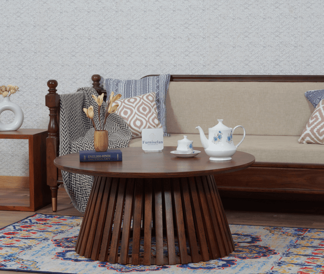 Orbit Solid Wood Round Coffee Table - Coffee Table - Furniselan - Teak-Finish