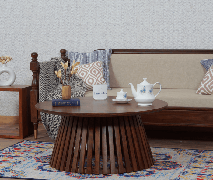 Orbit Solid Wood Round Coffee Table - Coffee Table - Furniselan Teak-Finish