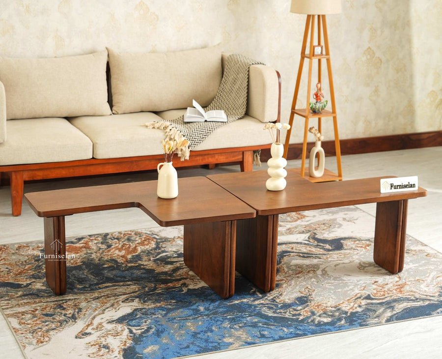 Pivot Flexi Wooden Coffee Table Multi Functions Use Coffee & Side Table Teak Finish