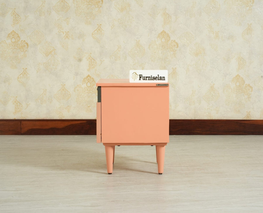 Poland Solid Wood Bedside Table One Door Coral Peach