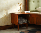 Poland Solid Wood Bedside Table One Door Brown Finish