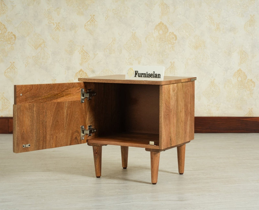 Poland Solid Wood Bedside Table One Door Natural Oak Finish