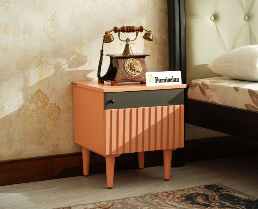Poland Solid Wood Bedside Table One Door Coral Peach