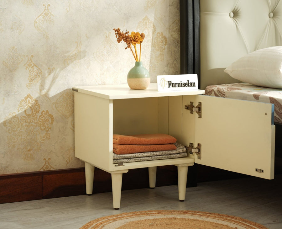 Poland Solid Wood Bedside Table One Door Frosty White