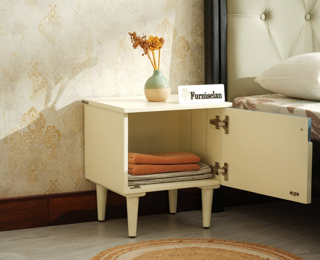 Poland Solid Wood Bedside Table One Door Frosty White