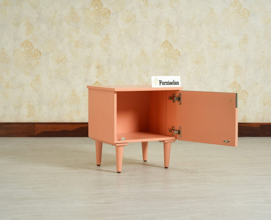 Poland Solid Wood Bedside Table One Door Coral Peach