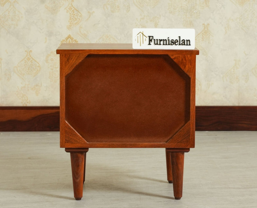 Poland Solid Wood Bedside Table One Door Brown Finish
