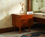Poland Solid Wood Bedside Table One Door Brown Finish