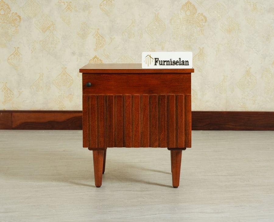 Poland Solid Wood Bedside Table One Door Brown Finish