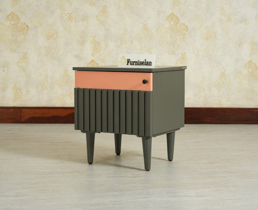 Poland Solid Wood Bedside Table One Door Slate Grey