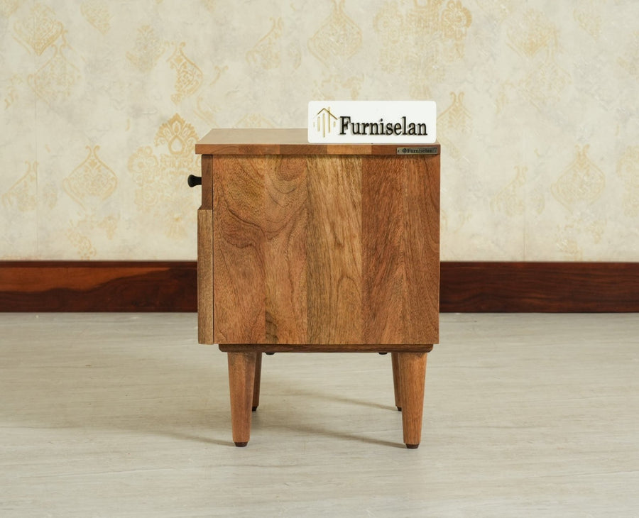 Poland Solid Wood Bedside Table One Door Natural Oak Finish