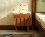 Poland Solid Wood Bedside Table One Door Natural Oak Finish
