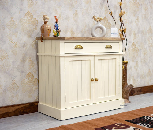 Porto Wooden Two door and One Drawer Sideboard Cabinet - Tv Cabinet - Furniselan Frosty-White