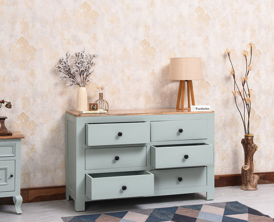 Portugal Solid Wood 6 Drawer Chest of Drawer - Chest of Drawer - Furniselan  Silt-Green
