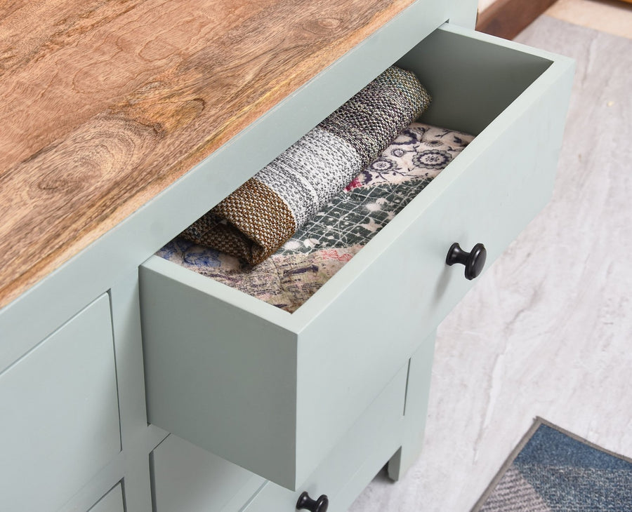 Portugal Solid Wood 6 Drawer Chest of Drawer - Chest of Drawer - Furniselan  Silt-Green