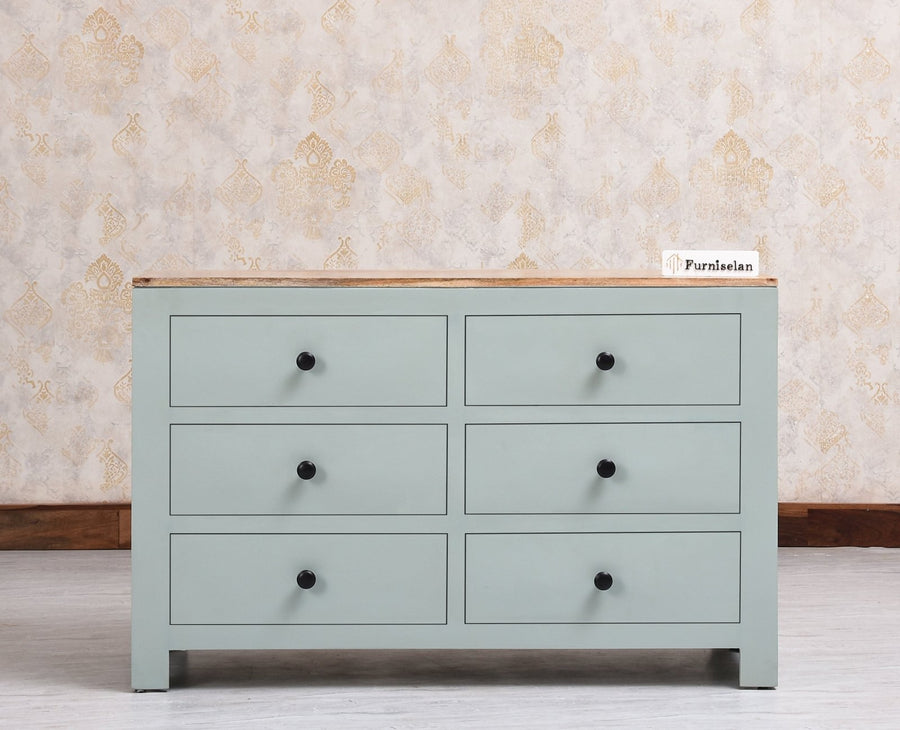 Portugal Solid Wood 6 Drawer Chest of Drawer - Chest of Drawer - Furniselan  Silt-Green