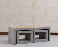 Portugal Solid Wood Coffee Table With Two Stool - Stools - Furniselan - Cool Grey