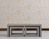 Portugal Solid Wood Coffee Table With Two Stool - Stools - Furniselan - Cool Grey