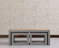 Portugal Solid Wood Coffee Table With Two Stool - Stools - Furniselan - Cool Grey