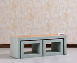 Portugal Solid Wood Coffee Table With Two Stool - Stools - Furniselan - Silt Green