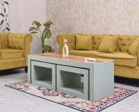 Portugal Solid Wood Coffee Table With Two Stool - Stools - Furniselan - Silt Green
