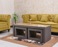Portugal Solid Wood Coffee Table With Two Stool - Stools - Furniselan - Slate Grey