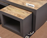 Portugal Solid Wood Coffee Table With Two Stool - Stools - Furniselan - Slate Grey
