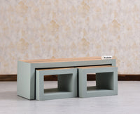 Portugal Solid Wood Coffee Table With Two Stool - Stools - Furniselan - Silt Green