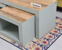 Portugal Solid Wood Coffee Table With Two Stool - Stools - Furniselan - Silt Green