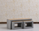 Portugal Solid Wood Coffee Table With Two Stool - Stools - Furniselan - Cool Grey