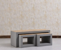Portugal Solid Wood Coffee Table With Two Stool - Stools - Furniselan - Cool Grey