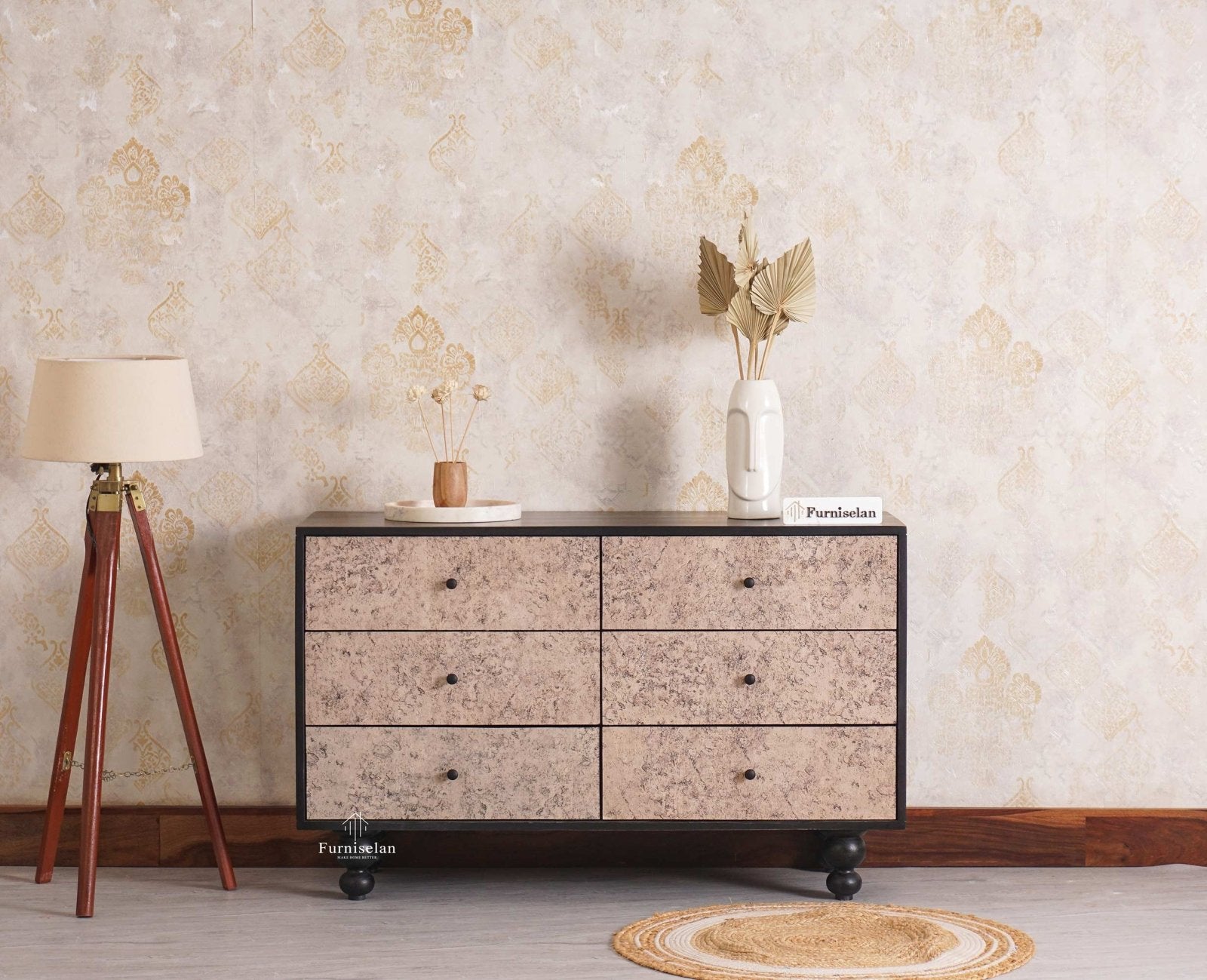 Puebla Solid Wood Six Drawer Chest of Drawer - Sideboard - Furniselan - Black-Finish