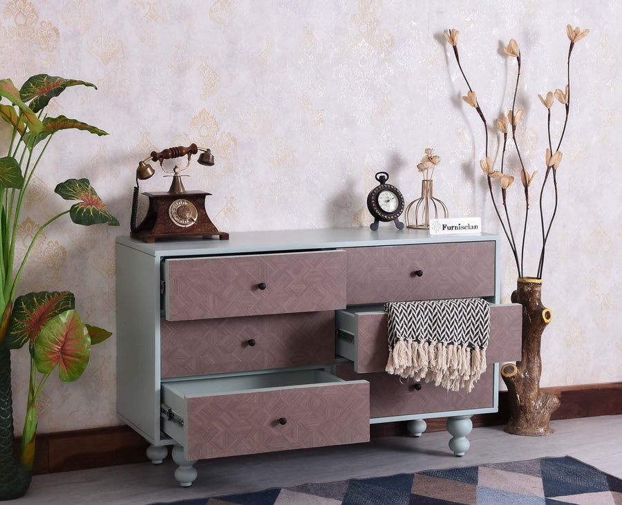 Puebla Solid Wood Six Drawer Chest of Drawer - Sideboard - Furniselan Silt Green 