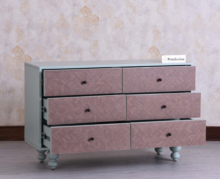 Puebla Solid Wood Six Drawer Chest of Drawer - Sideboard - Furniselan Silt Green 