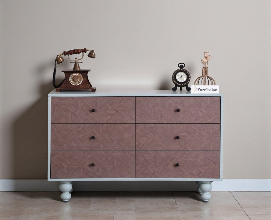 Puebla Solid Wood Six Drawer Chest of Drawer - Sideboard - Furniselan Silt Green 