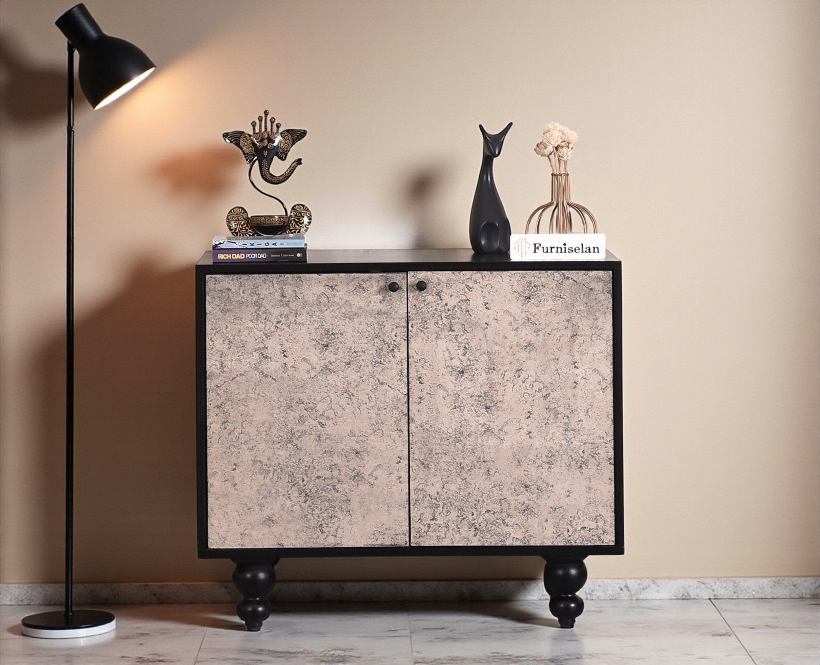 Puebla Solid Wood Two Door Cabinet - Sideboard - Furniselan - Black-Finish