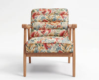 Levon Rubber Wood Arm Chair with Cotton Fabric - Cream / Multicolor Floral Print