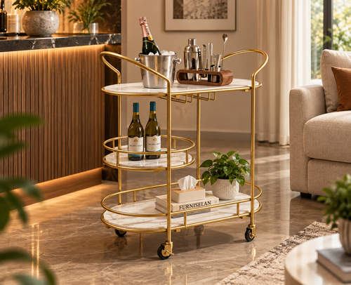 Alora Marble Serving Trolley with Metal