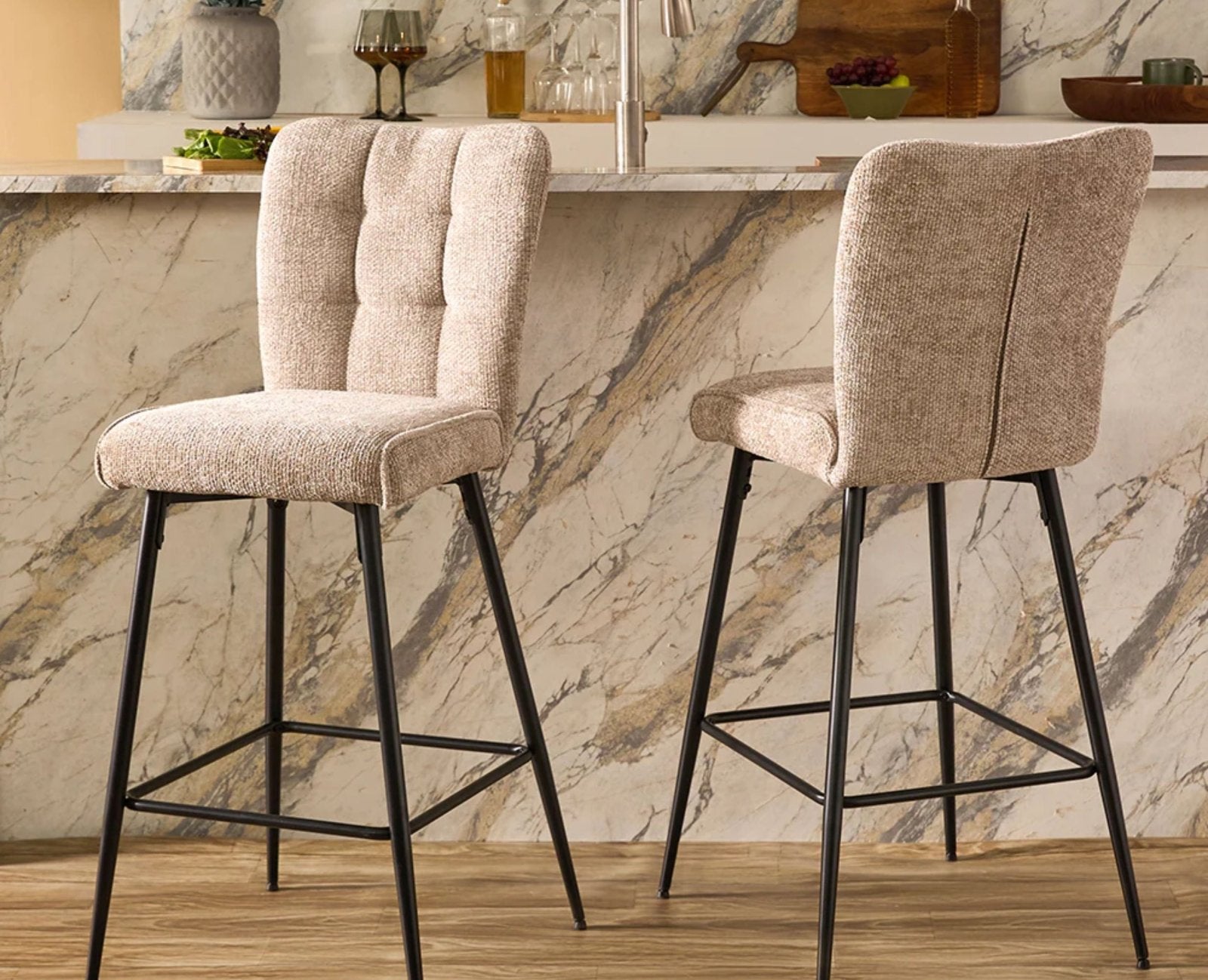 Quintra Nova Bar Chair – Modern Upholstered Bar Chair for Home & Café Textured Beige