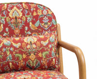 Harper Rubber Wood Arm Chair with Cotton Fabric - Rust Red / Multicolor Floral Print
