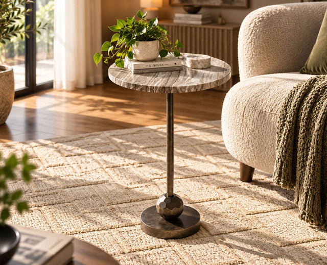 Rhea Aluminum Side Table with Marble - Brown Marble