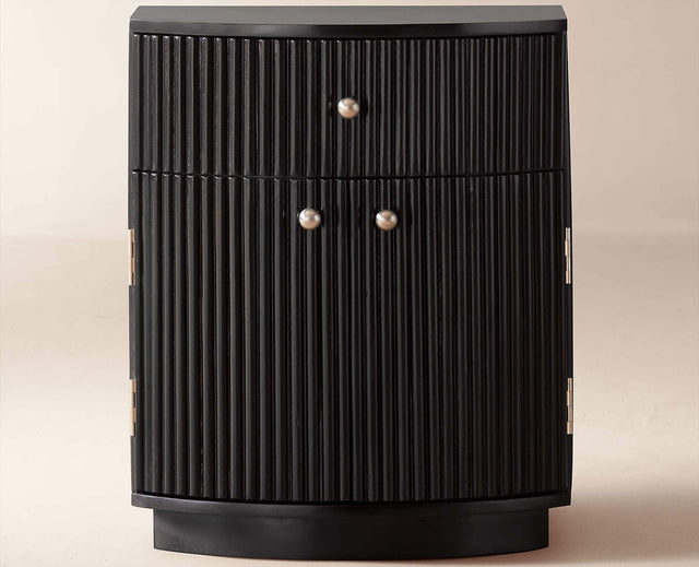 Rome Wooden Fluted Bedside Table Two and One Drawer Furniselan Black Finish