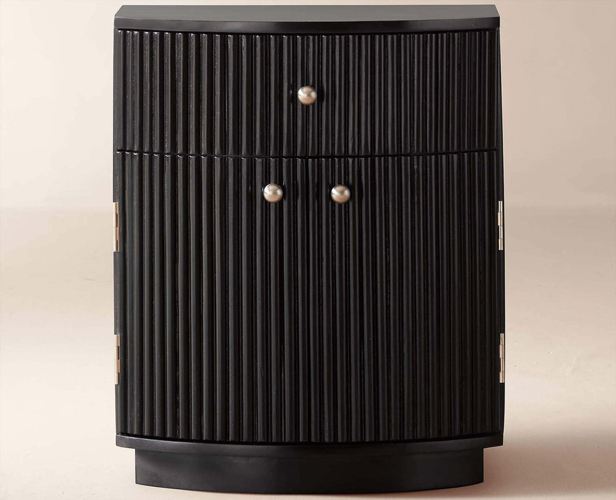 Rome Wooden Fluted Bedside Table Two and One Drawer Furniselan Black Finish