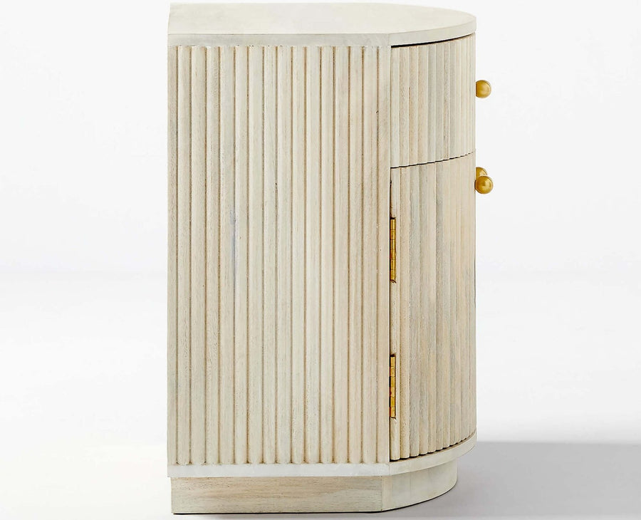 Rome Wooden Fluted Bedside Table Two and One Drawer Furniselan Frosty White