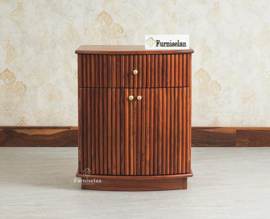 Rome Wooden Bedside Table Two and One Drawer Furniselan Brown Finish