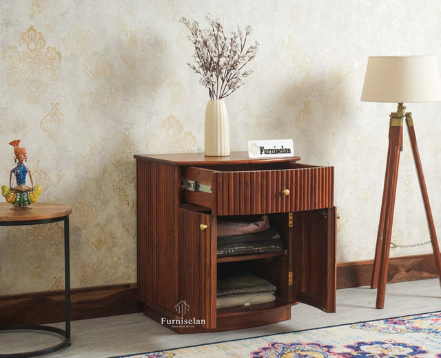 Rome Wooden Bedside Table Two and One Drawer Furniselan Brown Finish