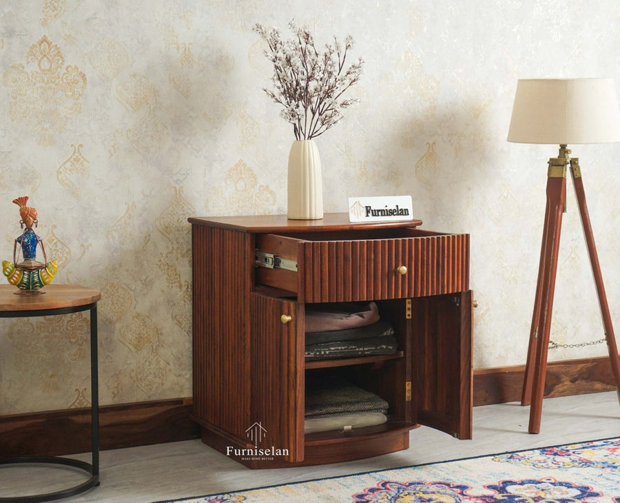 Rome Wooden Bedside Table Two and One Drawer Furniselan Brown Finish